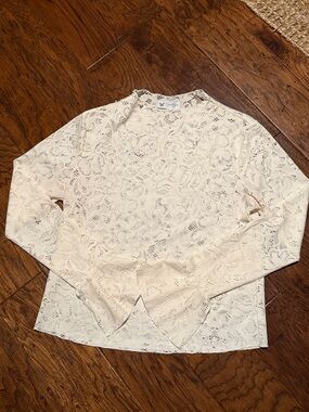 Jessica Simpson Cream Lace Long-Sleeve low mock neck Top